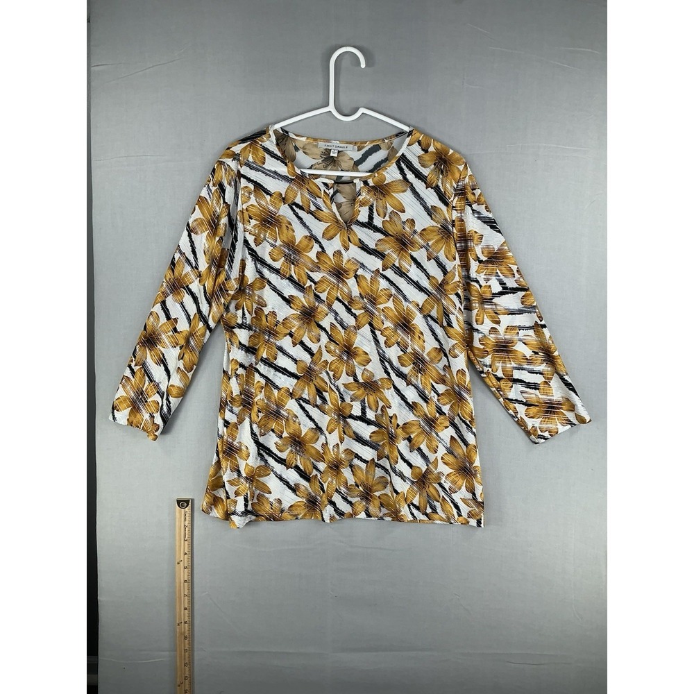 Emily Daniels Women's Floral Blouse Size L Long Sleeve Abstract Print Top